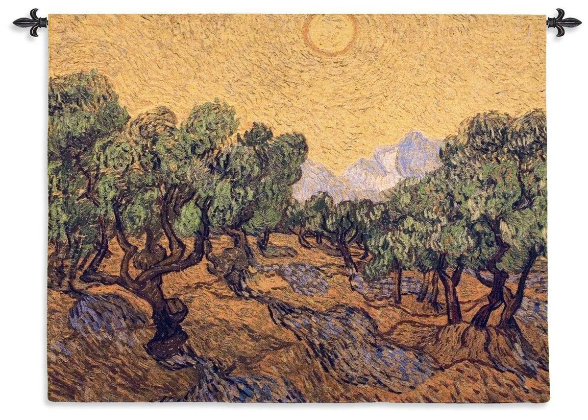 Van Gogh Olive Trees with Sun Yellow Green Brown Woven Wall Hanging Mu