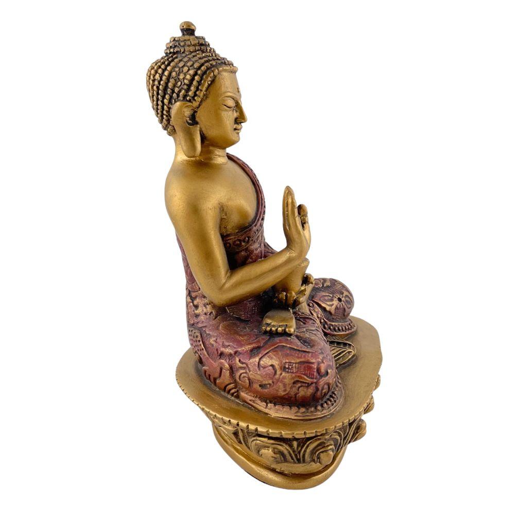 Blessing Pose Desk Statue, Nepali Design, Gold and Red 5.5 in H - Museumize.com