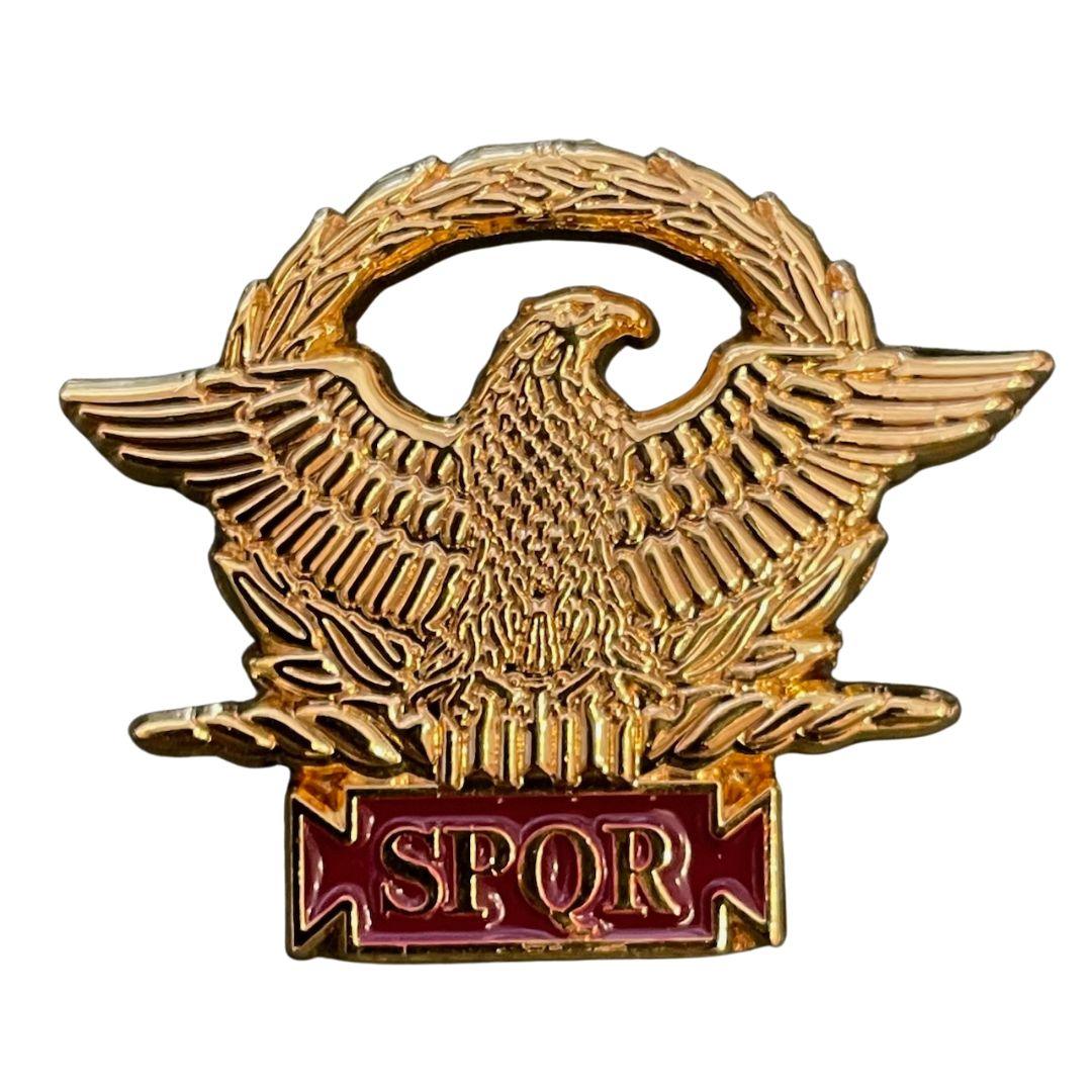 Roman SPQR Military Pin Badge with Eagle Laurel Wreath and Enameled Red SPQR - Museumize.com