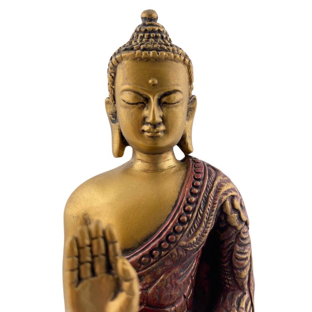 Blessing Pose Desk Statue, Nepali Design, Gold and Red 5.5 in H - Museumize.com