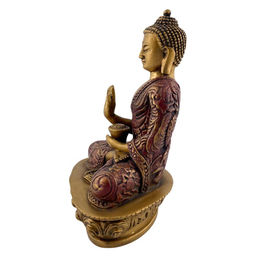 Blessing Pose Desk Statue, Nepali Design, Gold and Red 5.5 in H - Museumize.com