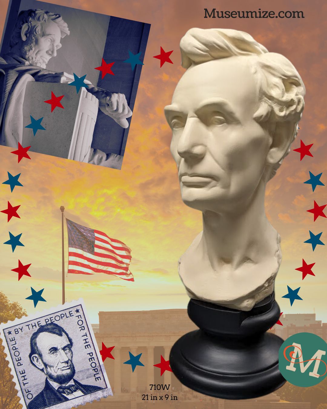 Young Abraham Lincoln US President Portrait Bust by Volk 21H White