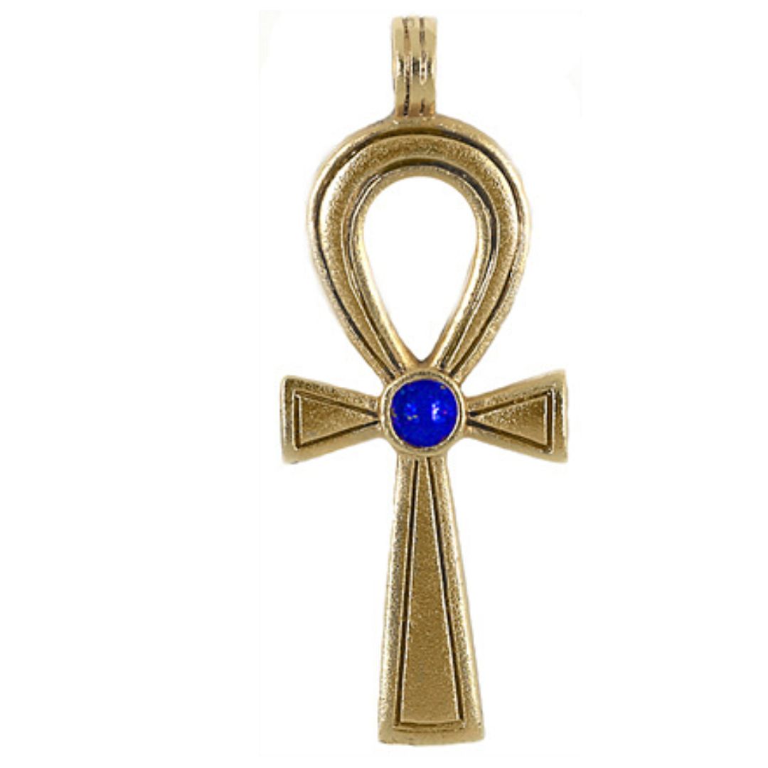 Ankh Life Pendant 1.75L with Lapis Stone Cabochon Necklace 18L