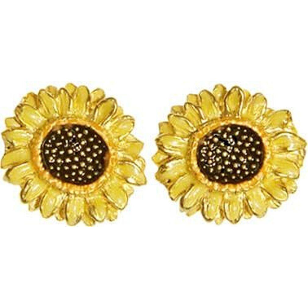 Sunflowers Yellow Enamel Post Earrings after Van Gogh Pewter 0.75H - Museumize.com