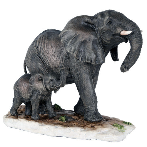 Mother Elephant and Baby Walking Statue – Natural Colors Finish