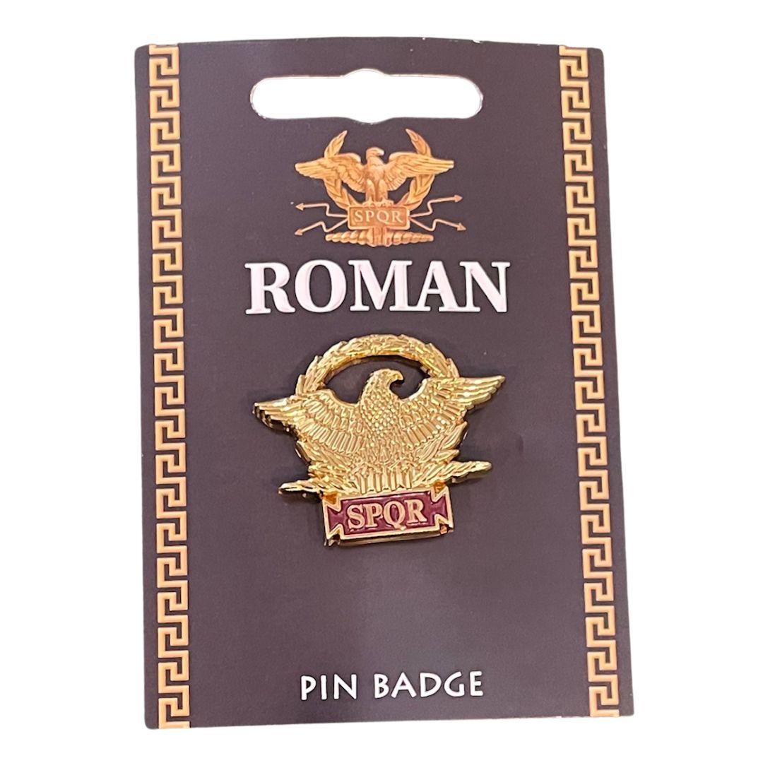 Roman SPQR Military Pin Badge with Eagle Laurel Wreath and Enameled Red SPQR - Museumize.com