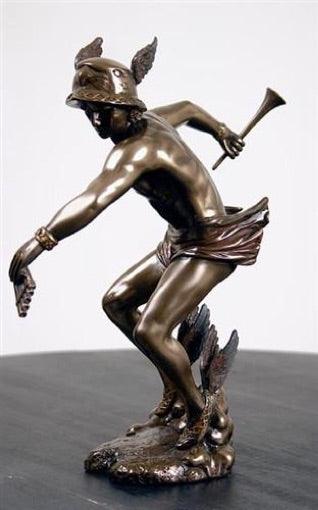 Hermes Mercury Flight Preparation Desk Statue with Winged Sandals, Bronze Finish, 9H - Museumize.com