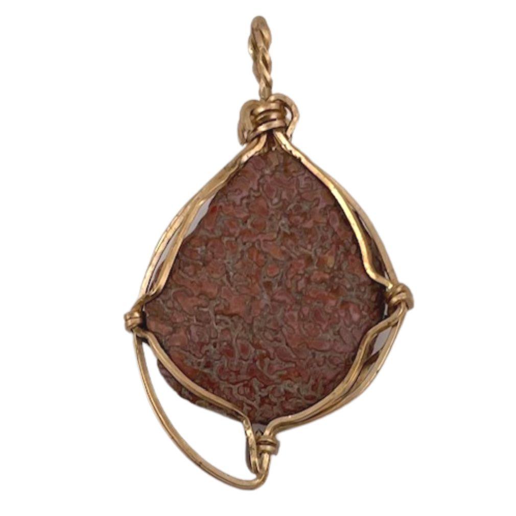 Boheme Tan Red Stone Pendant Handmade Jewelry Making Boho 1.75L attic - Museumize.com