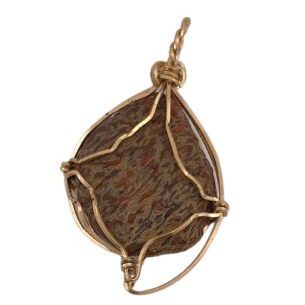 Boheme Tan Red Stone Pendant Handmade Jewelry Making Boho 1.75L attic - Museumize.com