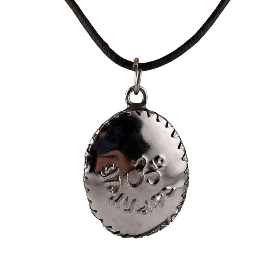 Woman Playing Vina or Sitar Color Ceramic Pendant Unisex Necklace on Cord - Museumize.com