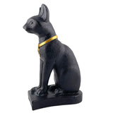 Bastet Egyptian Cat Statue Wearing Ankh Necklace Black and Gold 7H