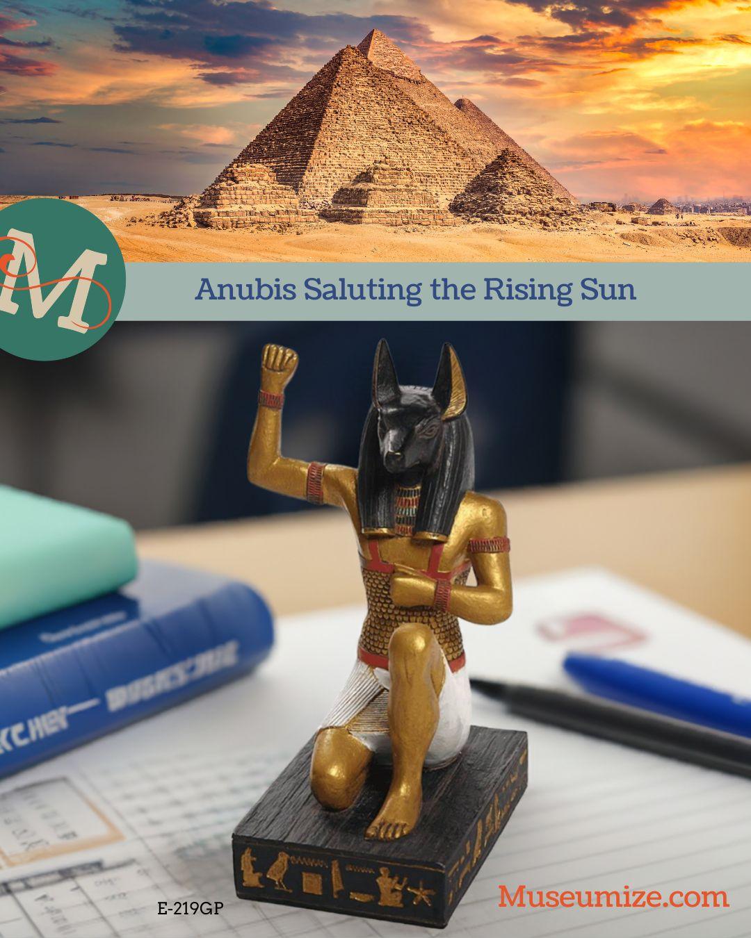 Anubis Ancient Egyptian God of Dead Saluting the Rising Sun Statue 8H - Museumize.com