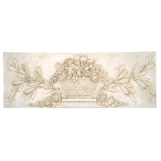 Wall Plaques - Flower Basket Large Wide Romantic Vintage Wall Sculpture 16H x 40.5W