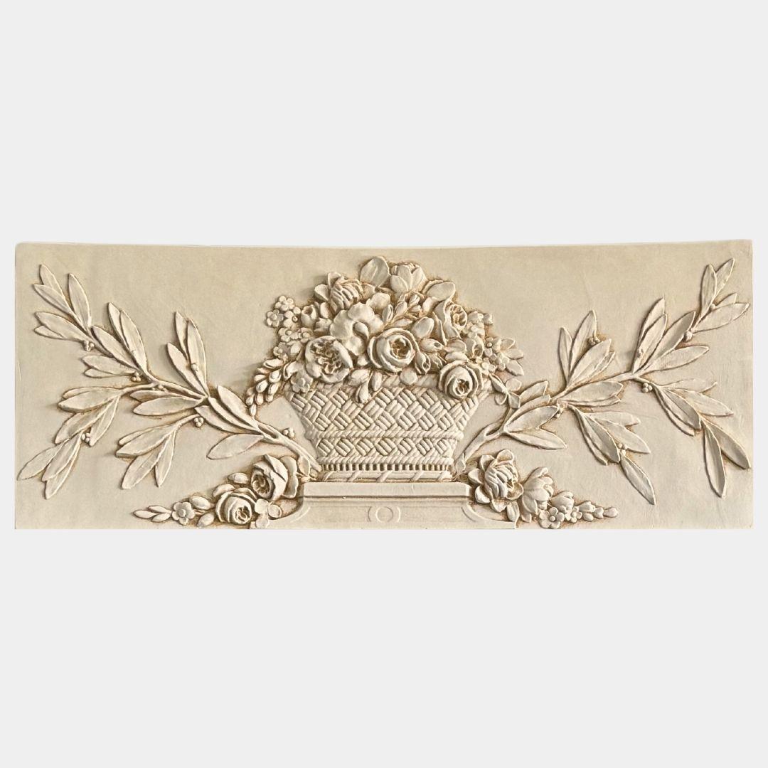 Wall Plaques - Flower Basket Large Wide Romantic Vintage Wall Sculpture 16H x 40.5W - Museumize.com