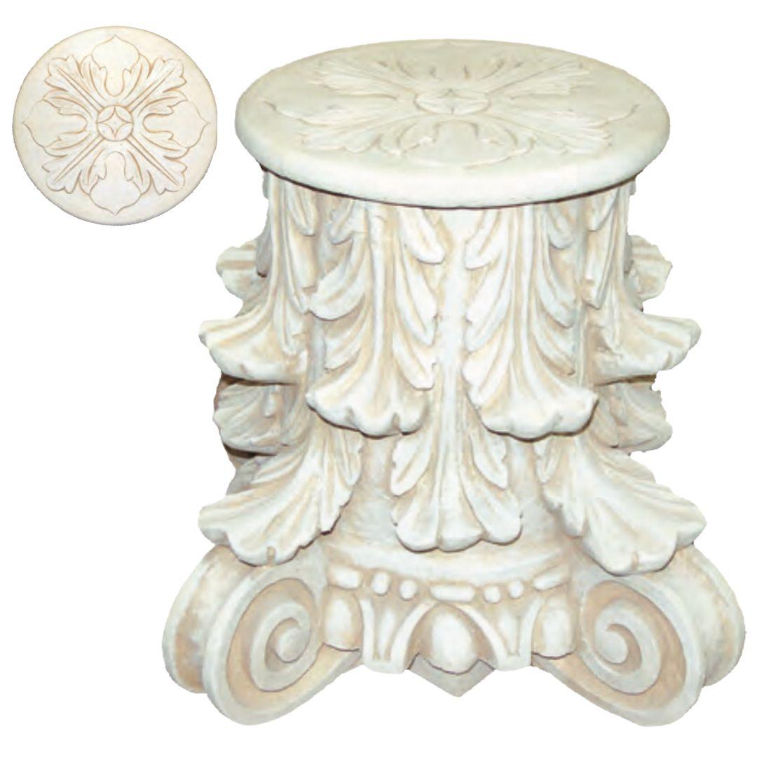 Corinthian Column Display Pedestal or Accent Table with Rosette Relief on Top 17.5H - Museumize.com