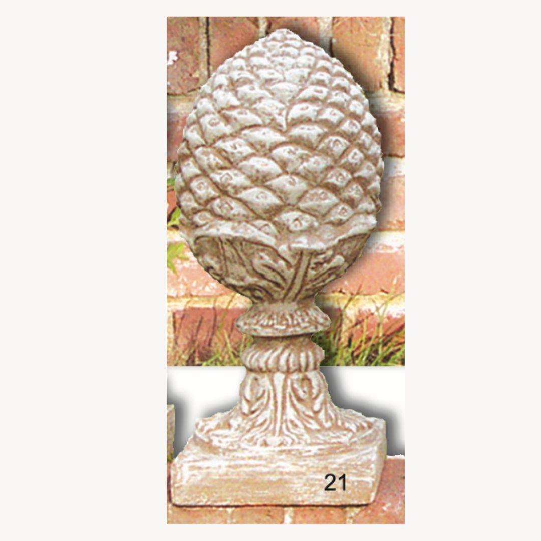 Garden Finial - Pineapple with Leaves on Square Base Cement Lawn Ornament 22H x 9W - Museumize.com