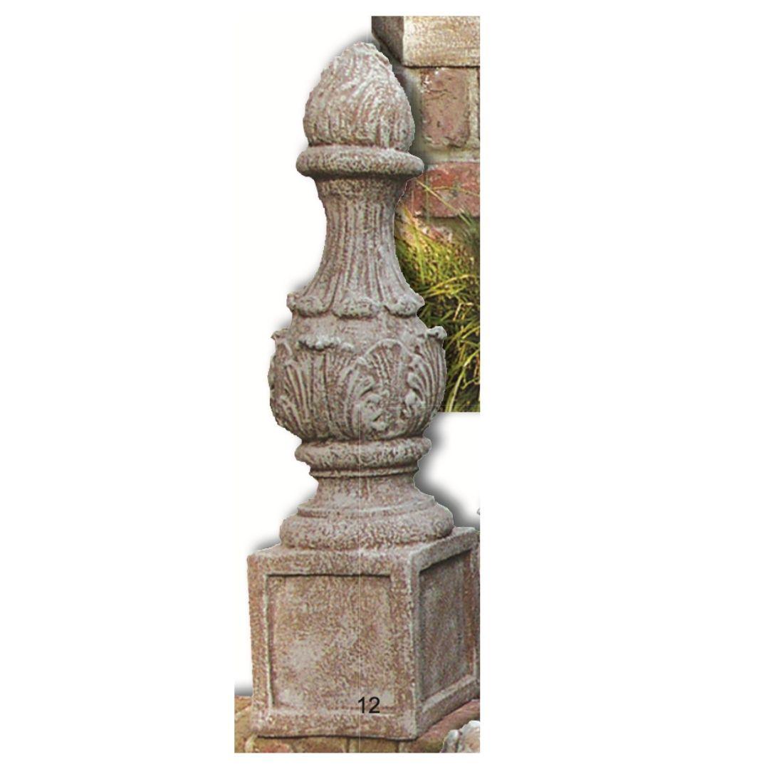 Garden Finial - Grenada Pointy Tall Square Base Cement Lawn Ornament 33H x 9W - Museumize.com