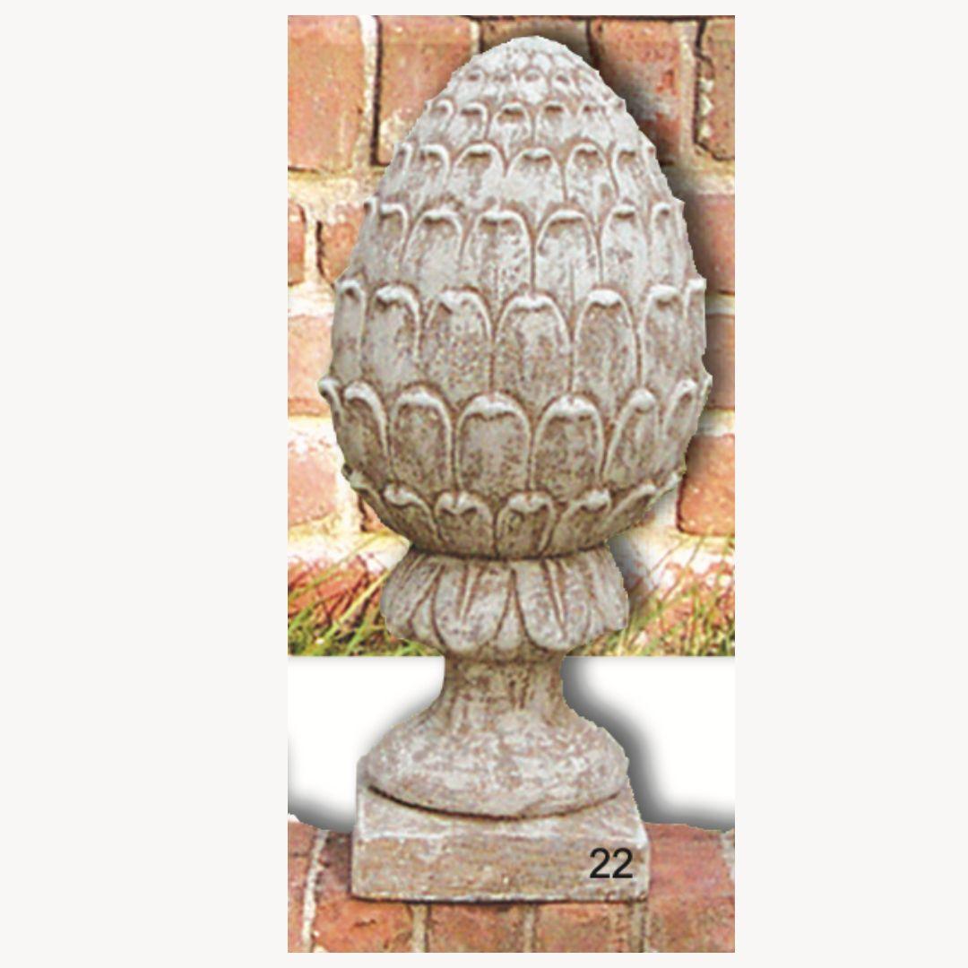 Garden Finial - Artichoke on Square Base Cement Lawn Ornament 21H x 7W - Museumize.com