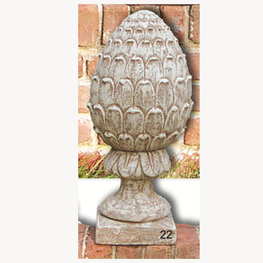 Garden Finial - Artichoke on Square Base Cement Lawn Ornament 21H x 7W