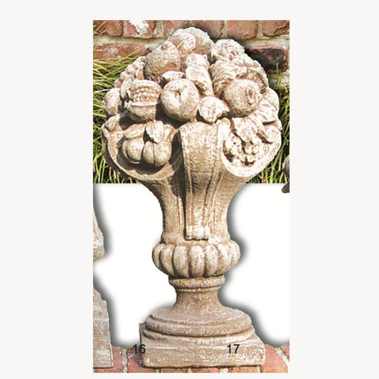 Garden Finial - Fruit and Flower Basket Cement Lawn Ornament 28H x 19W