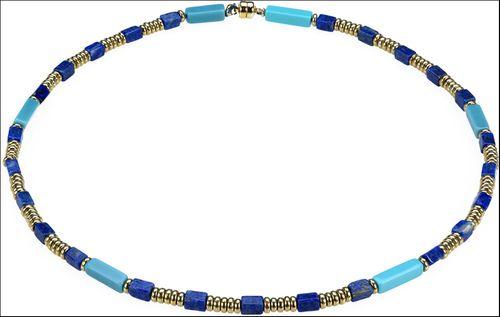 Egyptian-Inspired Lapis & Turquoise Bead and Necklace 16L - Museumize.com