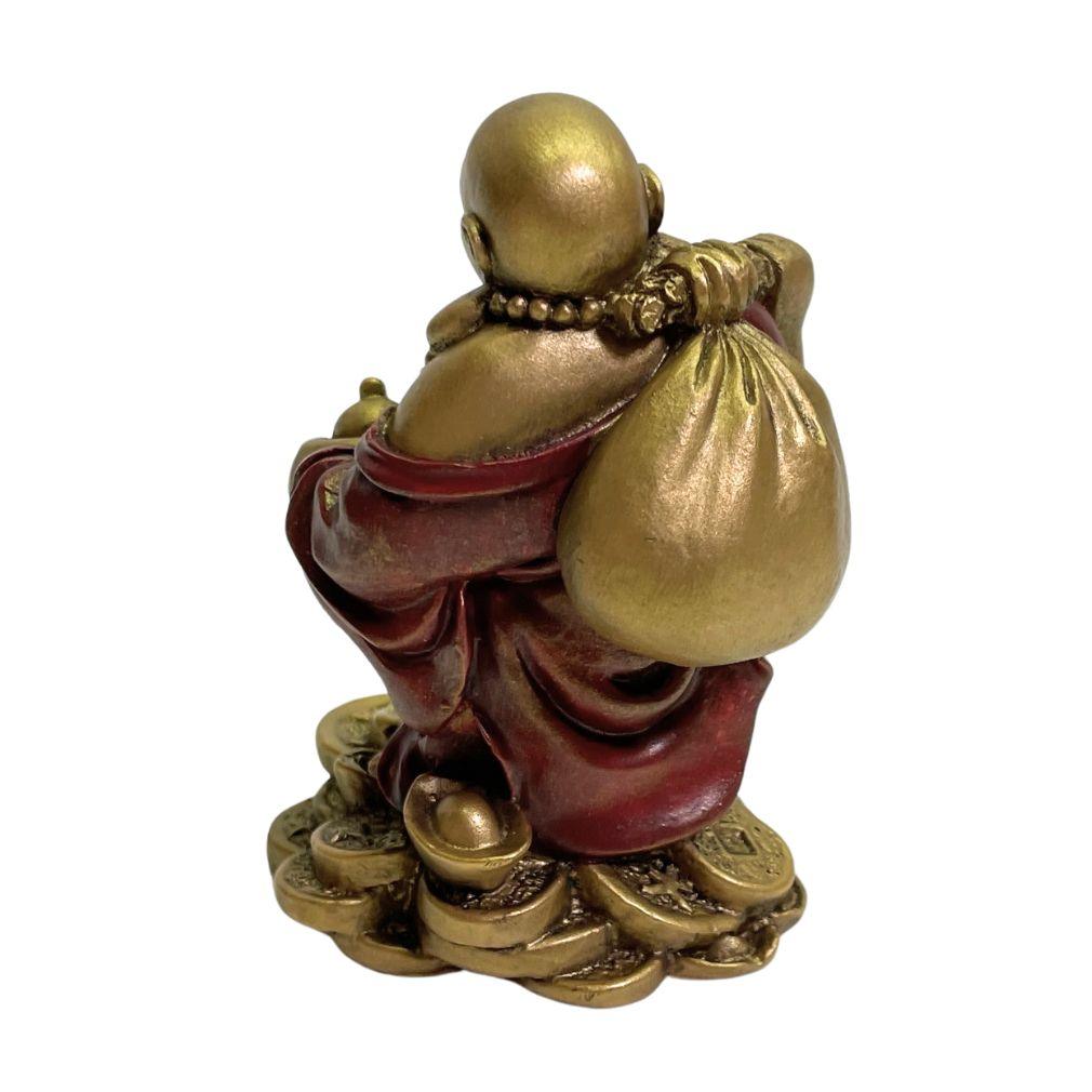 Mini Figurine - Hotai Laughing on Coins Gold and Red Miniature 3.5H - Museumize.com