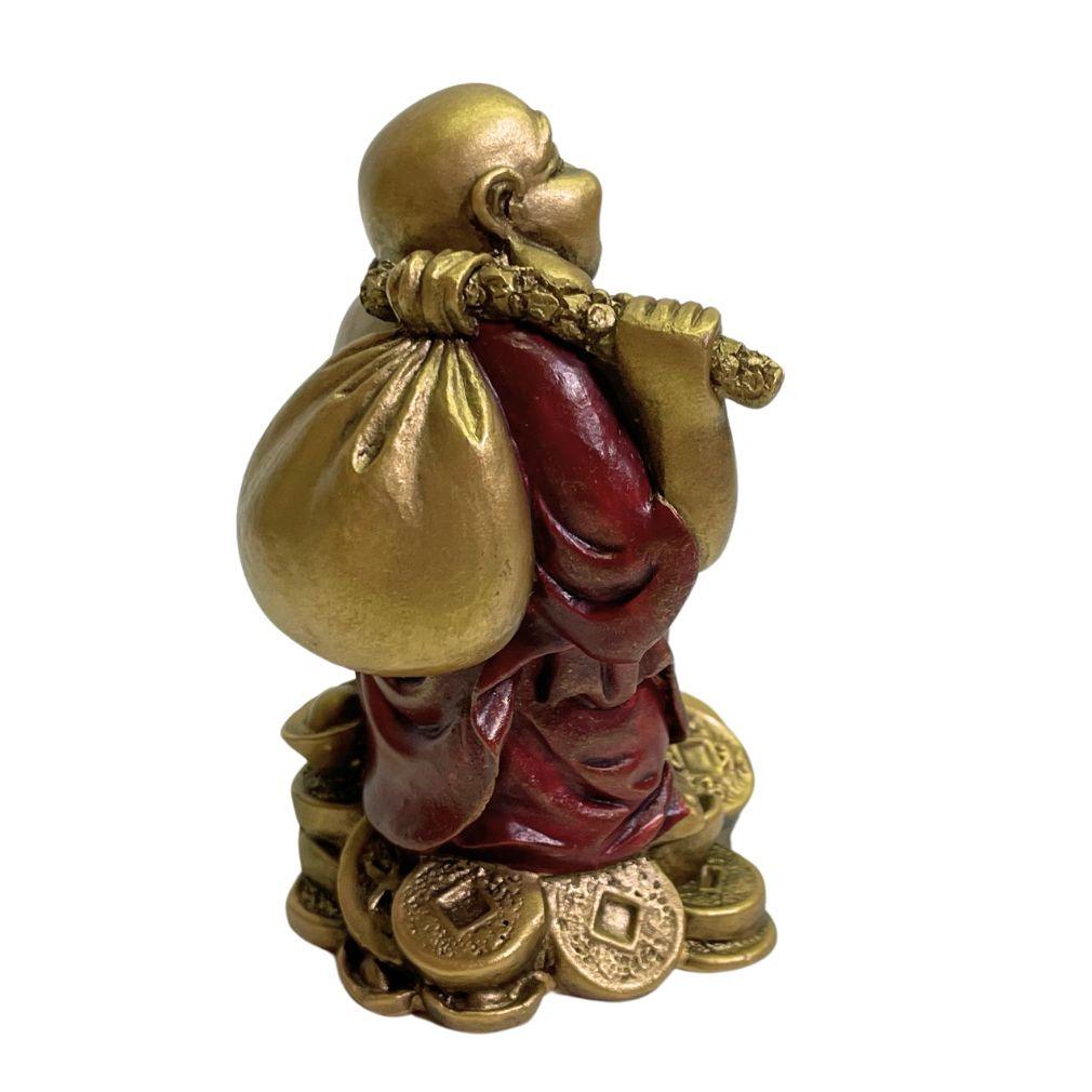 Mini Figurine - Hotai Laughing on Coins Gold and Red Miniature 3.5H - Museumize.com