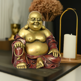 Happy Buddha Figurine Gold and Red Decorative Home Decor Statue 6.5-in