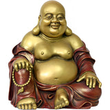 Happy Buddha Figurine Gold and Red Decorative Home Decor Statue 6.5-in