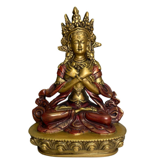 Vajradhara Buddha Pose Figurine, Decorative Altar Statue with Gold Red Finish 6-Inch