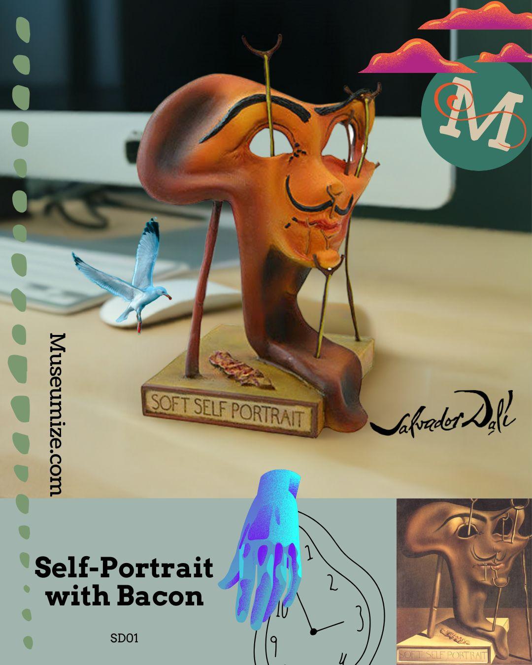 Dali Sculpture - Soft Melting Self-Portrait With Fried Bacon by Salvador Dali 4.75H - Museumize.com