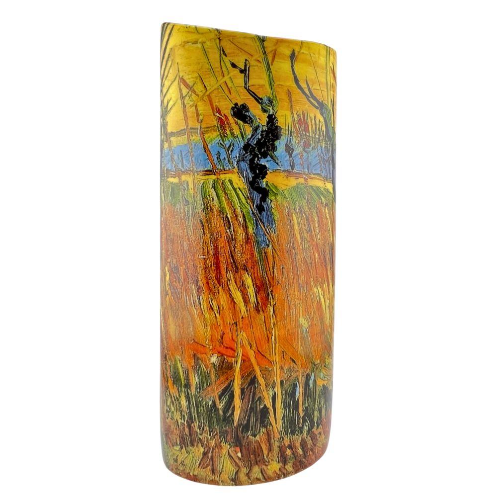 Van Gogh Pollard Willows at Sunset Landscape Ceramic Oval Yellow Orange Flower Vase 10.5H - Museumize.com