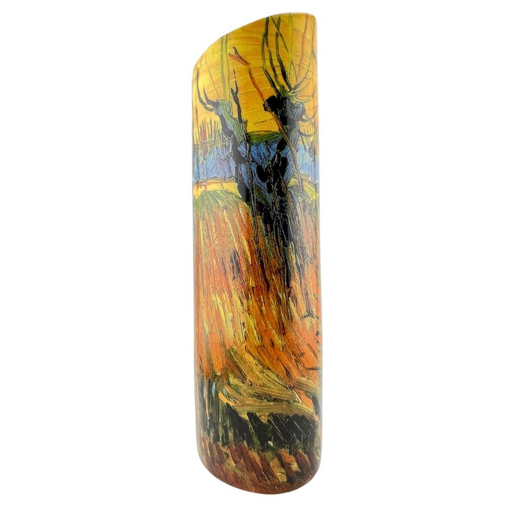 Van Gogh Pollard Willows at Sunset Landscape Ceramic Oval Yellow Orange Flower Vase 10.5H - Museumize.com