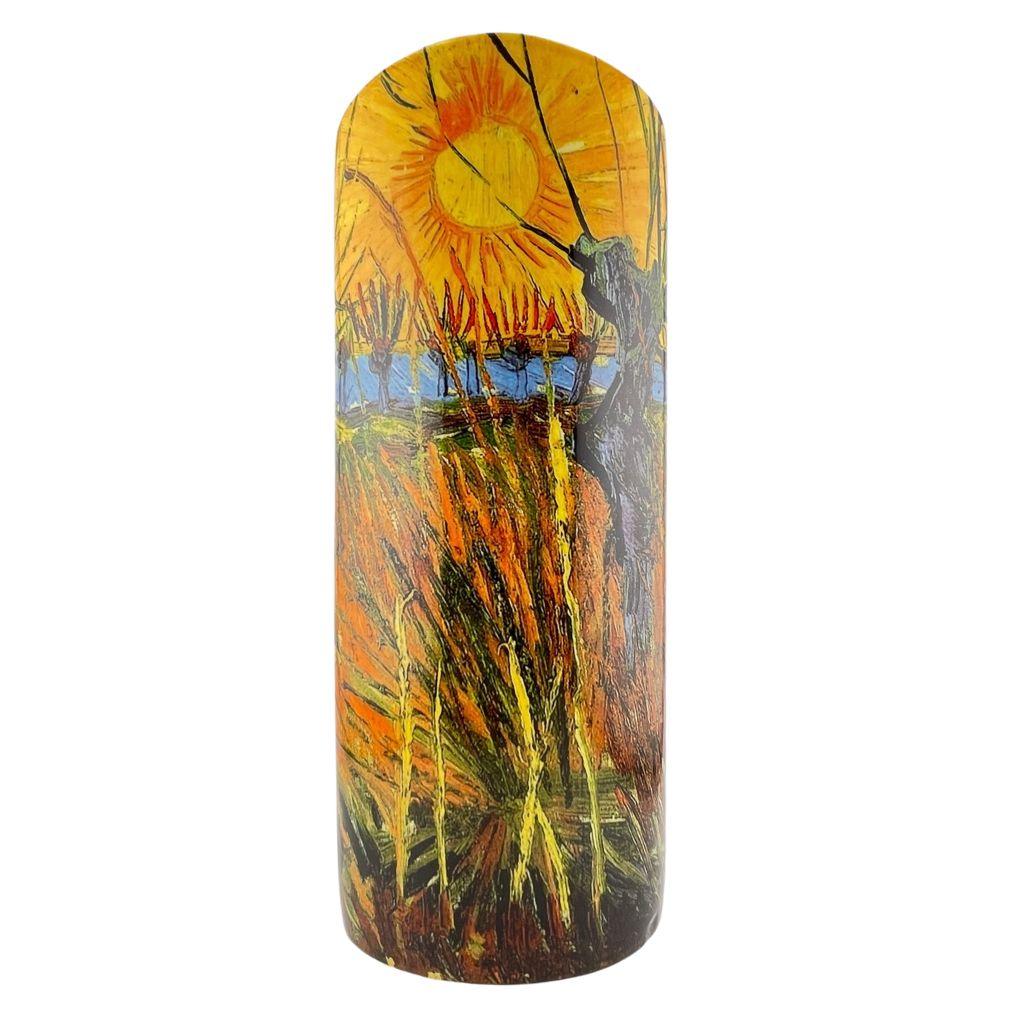 Van Gogh Pollard Willows at Sunset Landscape Ceramic Oval Yellow Orange Flower Vase 10.5H - Museumize.com