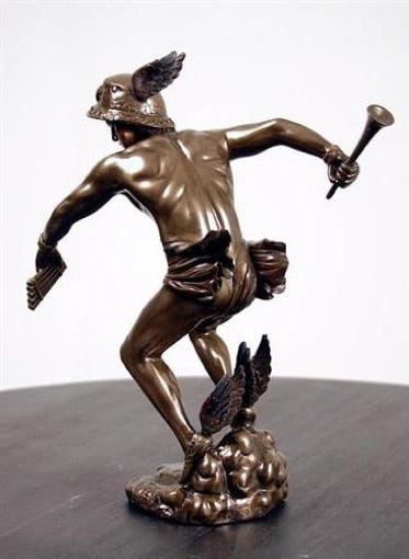 Hermes Mercury Flight Preparation Desk Statue with Winged Sandals, Bronze Finish, 9H - Museumize.com