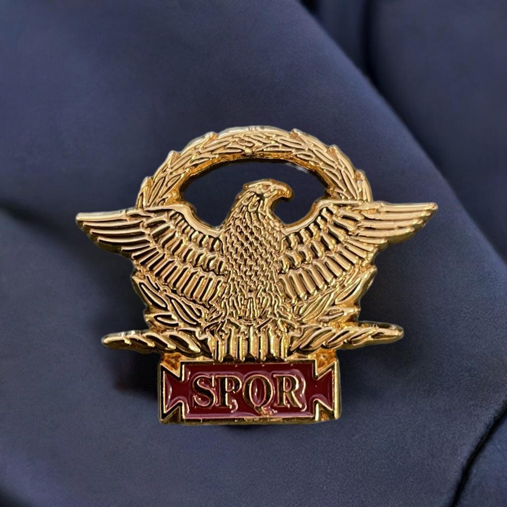 Roman SPQR Military Pin Badge with Eagle Laurel Wreath and Enameled Red SPQR - Museumize.com