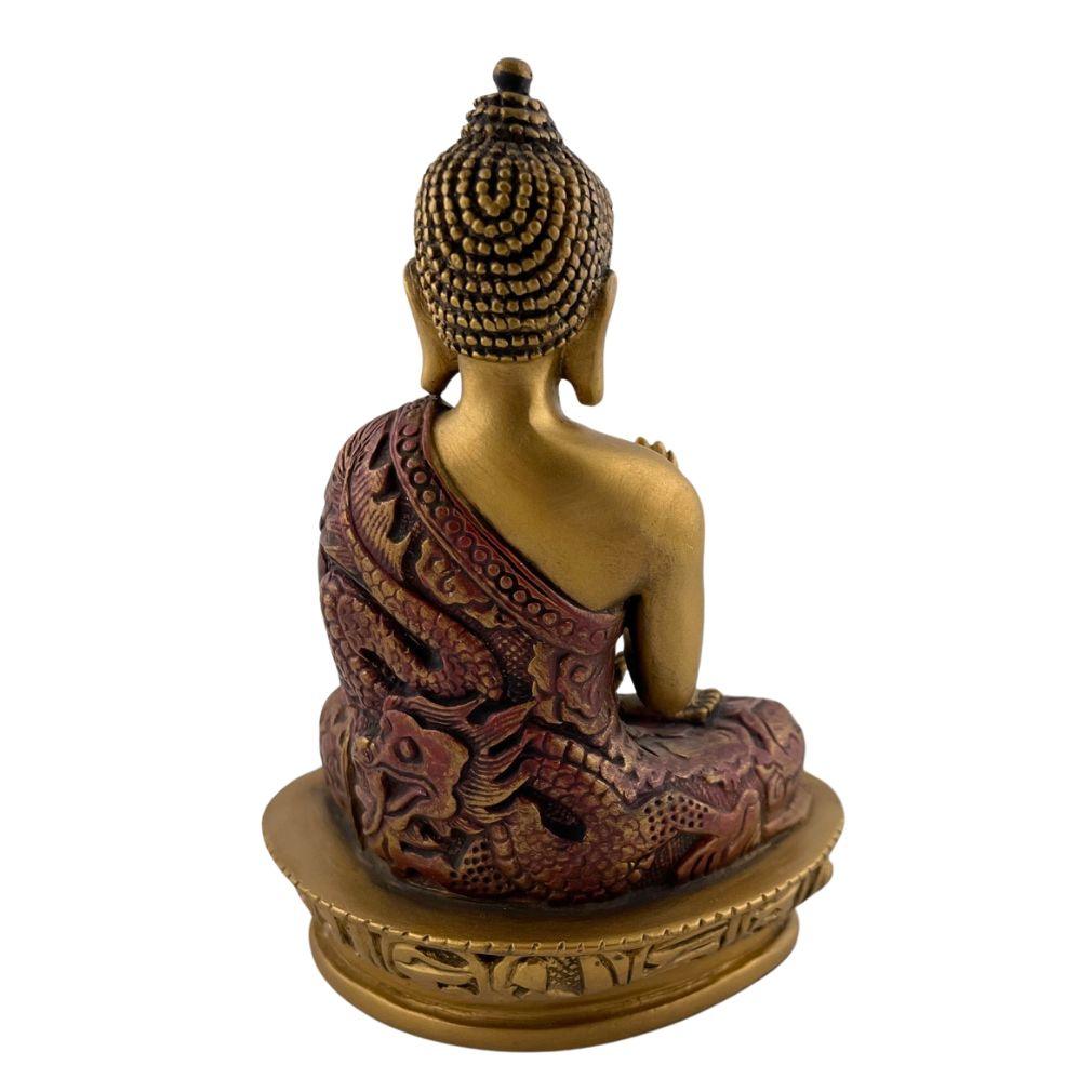 Blessing Pose Desk Statue, Nepali Design, Gold and Red 5.5 in H - Museumize.com