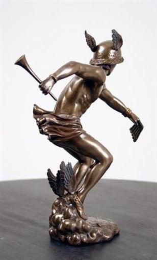 Hermes Mercury Flight Preparation Desk Statue with Winged Sandals, Bronze Finish, 9H - Museumize.com