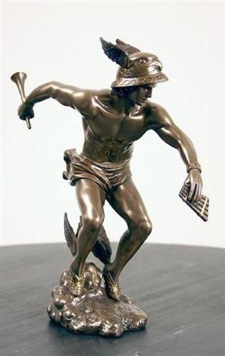 Hermes Mercury Flight Preparation Desk Statue with Winged Sandals, Bronze Finish, 9H - Museumize.com