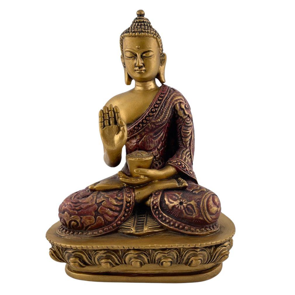 Blessing Pose Desk Statue, Nepali Design, Gold and Red 5.5 in H - Museumize.com