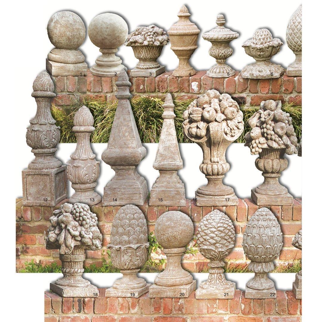 Garden Finial - Round Ball on Round Base Cement Lawn Ornament 15H - Museumize.com