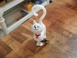 White Cat with Question Mark Tail Asking What's For Dinner Statue Figurine by Dubout 4.5H