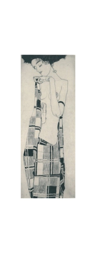 Gertie Schiele Graceful Art Nouveau Portrait in Checkered Cloth by Egon Schiele 11.5H