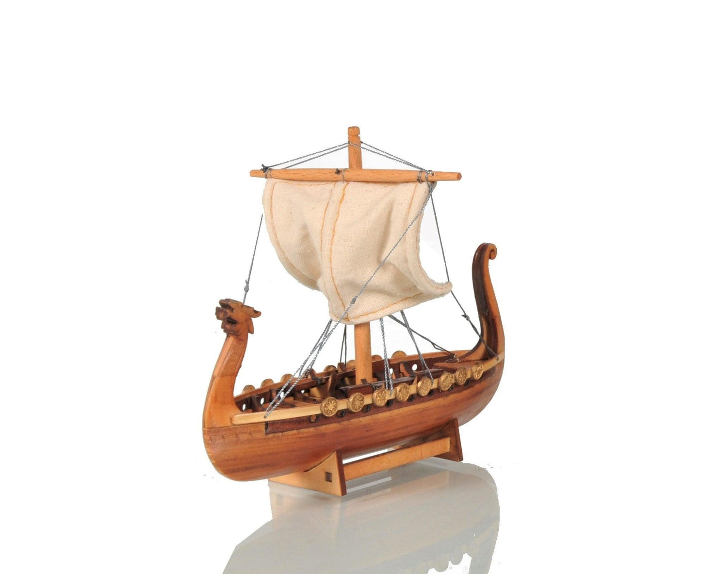 Viking Drakkar Longship Model Boat Wood Small 5.25H x 6.25L - Museumize.com