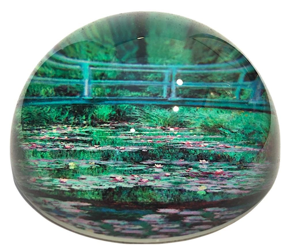 Monet Japanese Bridge Giverny Green Blue Glass Dome Desk Museum Paperweight 3W - Museumize.com