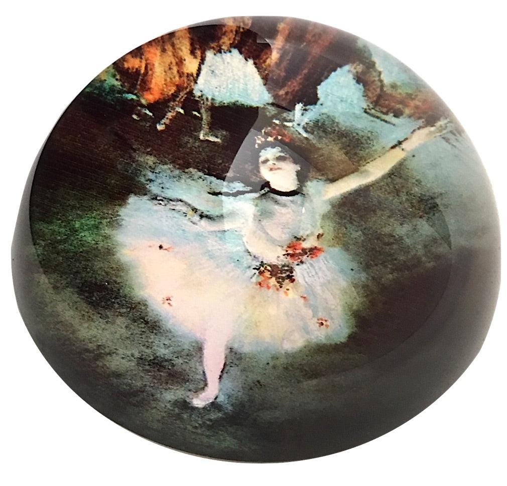 Degas Ballerina Dancer White Green Glass Dome Desk Museum Paperweight 3W - Museumize.com