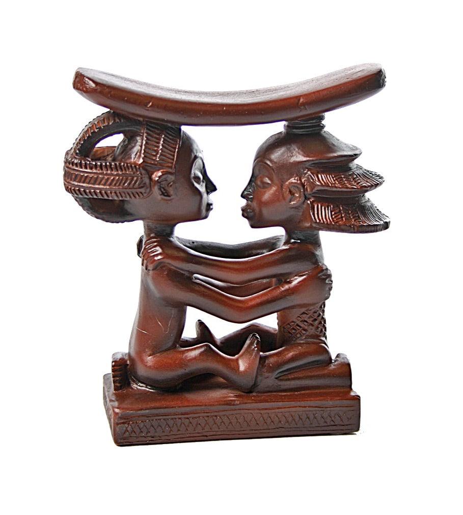 Luba Couple West African Congo Wedding Headrest Statue Man Woman 5.25H - Museumize.com