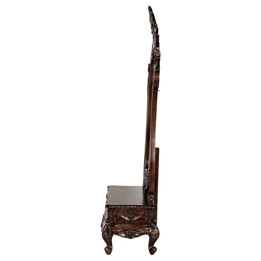 Thornwood Manor Victorian Dressing Mirror Handcarved Mahogany with Drawer 74H - Museumize.com