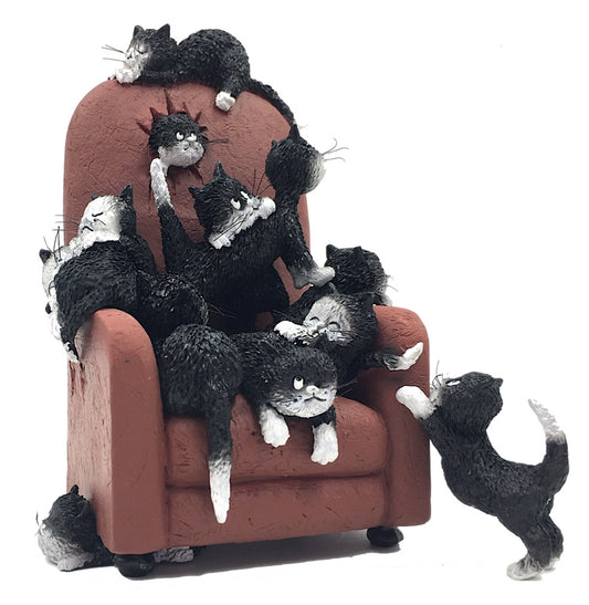 Kittens on a Highback Chair Save Me a Seat by Dubout Figurine 7.5H