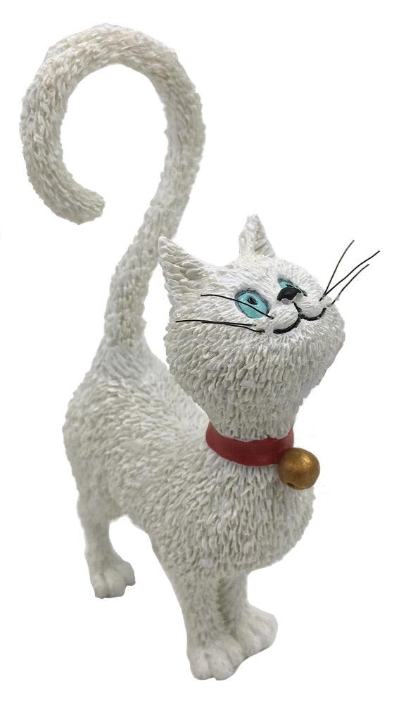 White Cat with Question Mark Tail Asking What's For Dinner Statue Figurine by Dubout 4.5H - Museumize.com